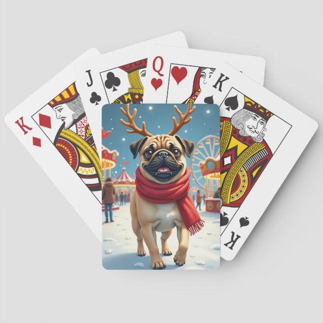 Jeu De Cartes Pug at the Winter Fairgrounds Christmas Painting (dos)