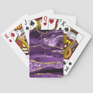Jeu De Cartes Purple Gold Parties scintillant Nom personnalisé L
