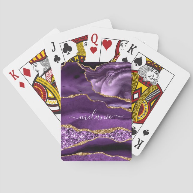 Jeu De Cartes Purple Gold Parties scintillant Nom personnalisé L (dos)