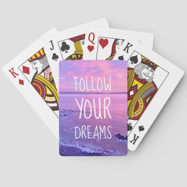 Jeu De Cartes Purple Pink Ocean Beach Sunset Follow Your Dreams (dos)