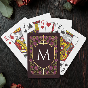 Jeu De Cartes Purple Royal Médiévale épée & Bouclier Monogramme