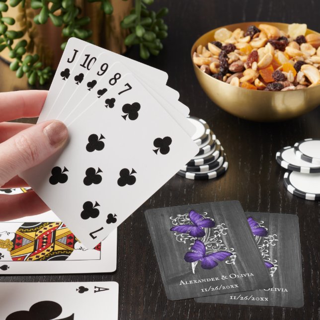Jeu De Cartes Purple Rustic Butterfly Wedding Favor Card Deck (In Situ)