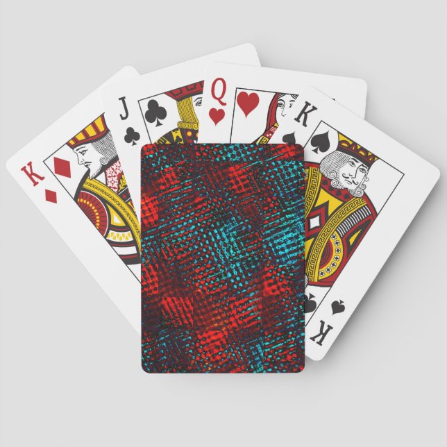 Jeu De Cartes Quadriculados riscados em vermelho e azul claro. (dos)