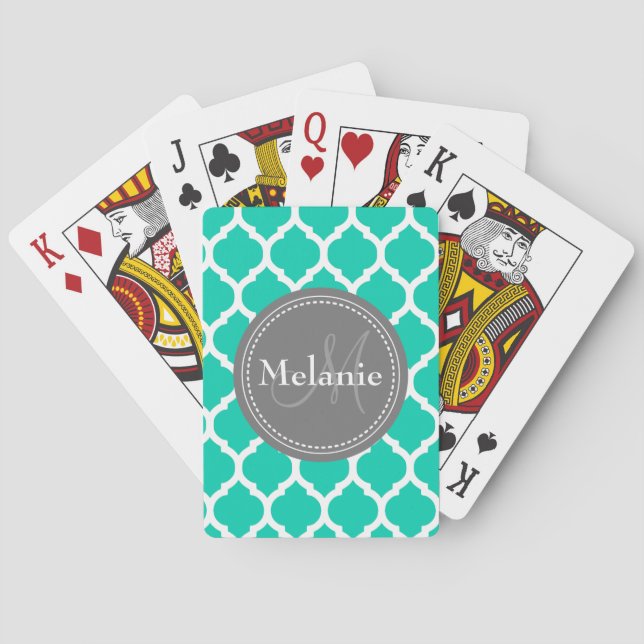 Jeu De Cartes Quatrefoil bleu et gris monogramme (dos)