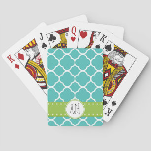 Jeu De Cartes Quatrefoil bleu, Trellis marocain, Monogramme