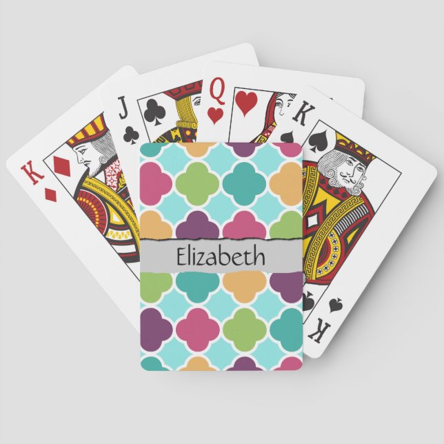 Jeu De Cartes Quatrefoil coloré, Latticework, Votre Nom (dos)