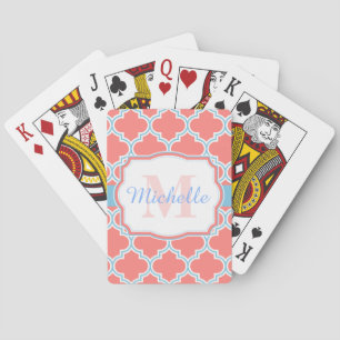 Jeu De Cartes Quatrefoil marocain rose et bleu