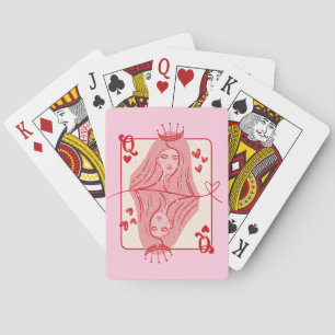 Jeu De Cartes Queen of Hearts Red and Pink Preppy Art