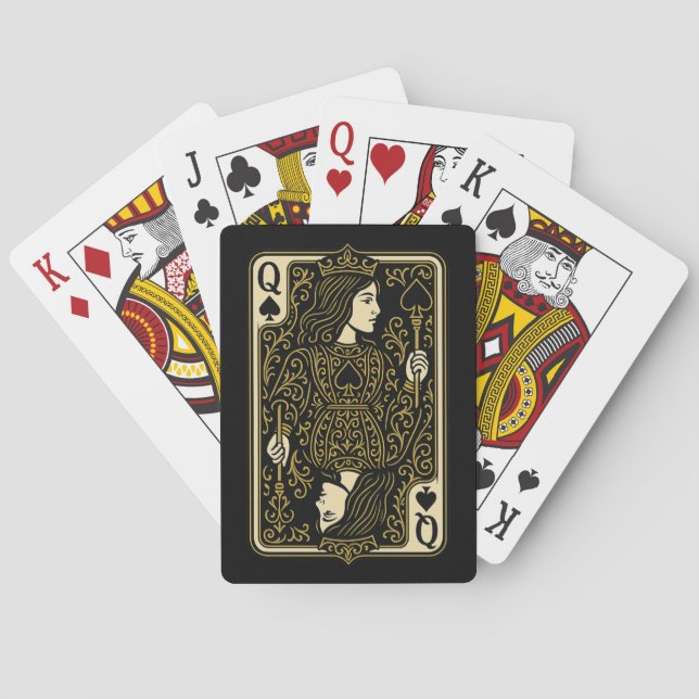 Jeu De Cartes Queen of Spades — Filigree royale noire et or (dos)