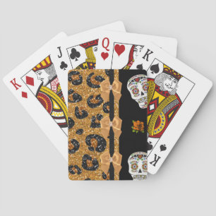 Jeu De Cartes RAB Rockabilly Or Imprimé Léopard Crânes de Sucre