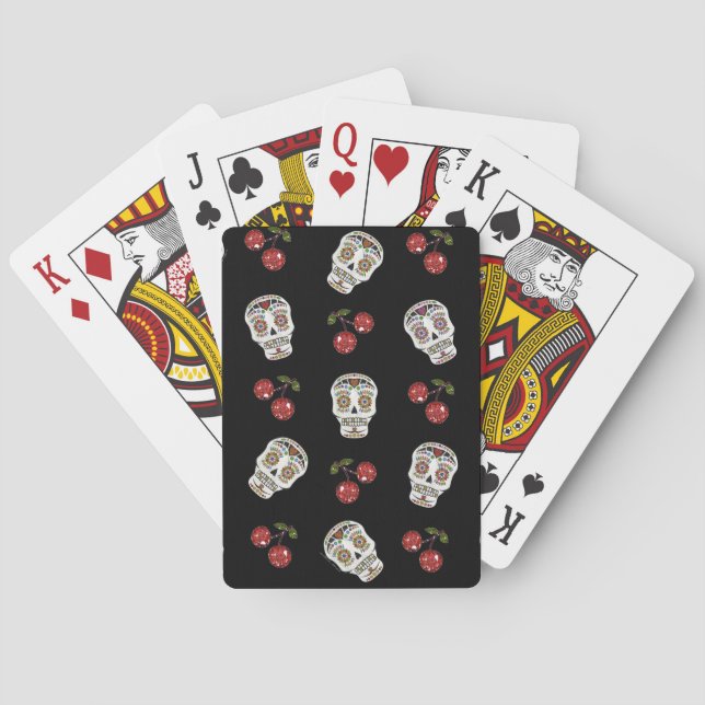 Jeu De Cartes RAB Rockabilly Sugar Skulls Cerises Sur Fond Noir (dos)