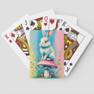 Jeu De Cartes Rabbit assis sur un Pastel aux champignons