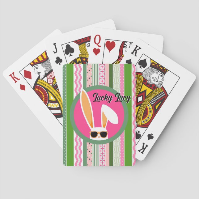 Jeu De Cartes Rabbit blanc rose et vert Lucky personnalisé (dos)