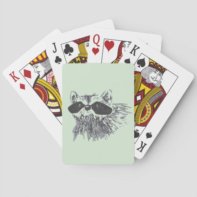 Jeu De Cartes Raccoon animal sauvage de la forêt dessiné à la ma (dos)