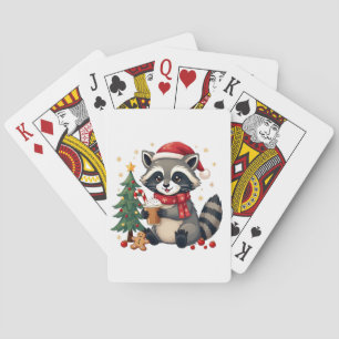 Jeu De Cartes Raccoon Portant Le Chapeau Du Père Noël