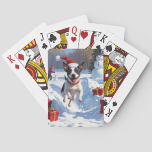 Jeu De Cartes Rat Terrier courant dans la neige avec un chapeau