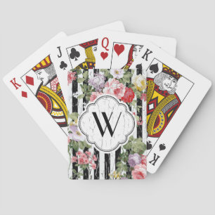 Jeu De Cartes Rayure noire patinée florale de monogramme