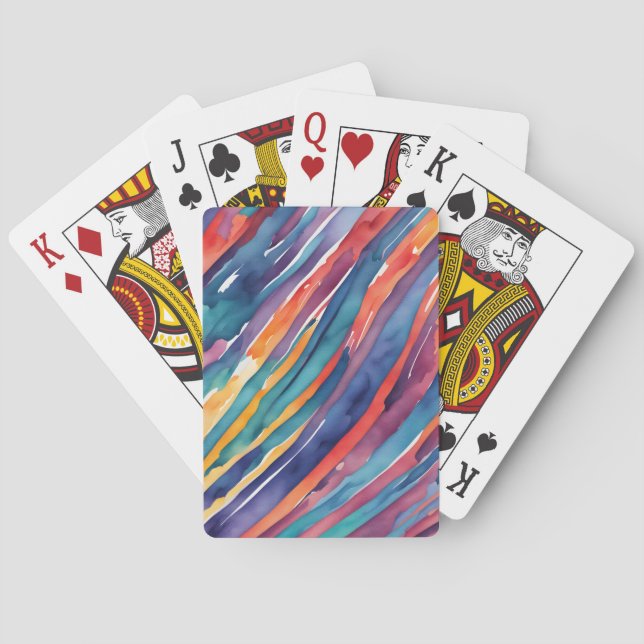 Jeu De Cartes Rayures Aquarelle Orange, Rose Bleu Vert Violet  (dos)