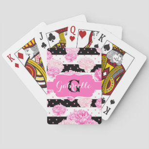 Jeu De Cartes Rayures Chic Rose Monogramme Floral Aquarelle