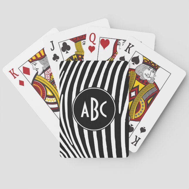 Jeu De Cartes Rayures de zèbre noires et blanches avec monogramm (dos)