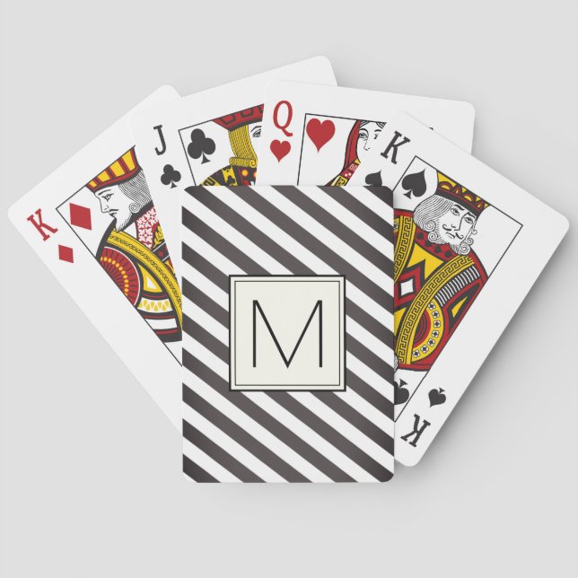 Jeu De Cartes Rayures diagonales avec le carré de monogramme (dos)