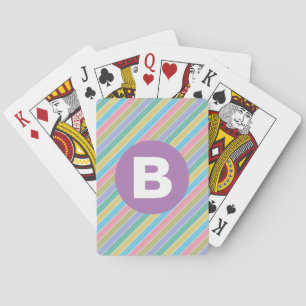 Jeu De Cartes Rayures diagonales colorées de bonbons Monogramme 