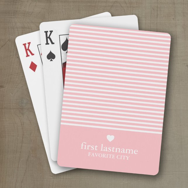 Jeu De Cartes Rayures modernes avec Monogramme cardiaque haut de (Personalized playing cards with a modern stripe pattern and a place for a name or monogram)
