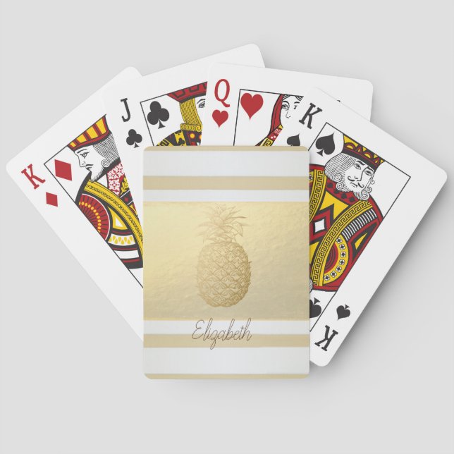 Jeu De Cartes Rayures modernes dorées pour fille, Ananas doré (dos)