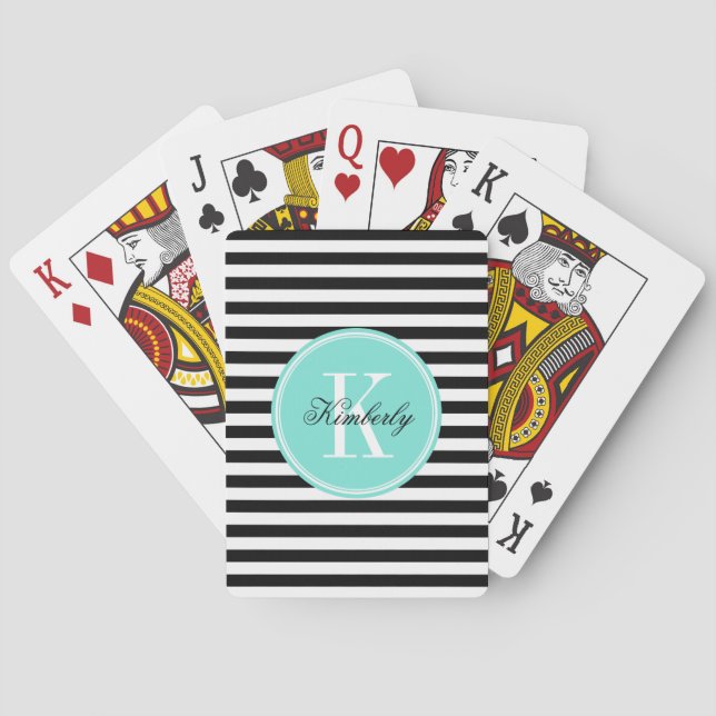 Jeu De Cartes Rayures noires et blanches avec le monogramme de (dos)