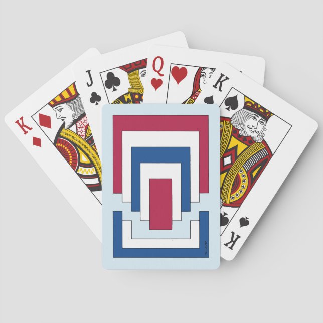 Jeu De Cartes Rectangle Abstrait en rouge, blanc et bleu (dos)