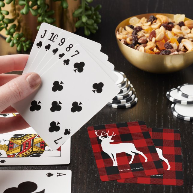 Jeu De Cartes Red Buffalo Plaid & White Deer | Nom personnel (In Situ)