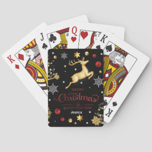 Jeu De Cartes Red Gold Reindeer Joyeux sapin de Noël