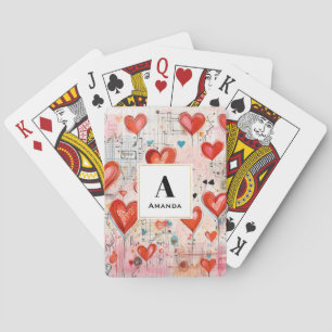 Jeu De Cartes Red Hearts Whimsical Love Motif Monogramme