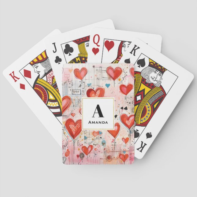 Jeu De Cartes Red Hearts Whimsical Love Motif Monogramme (dos)