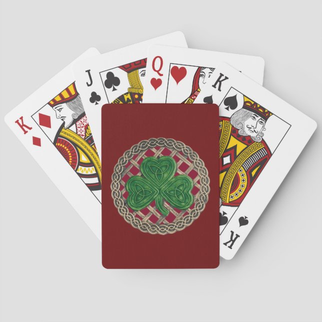 Jeu De Cartes Red Shamrock On Celtic Knots Playing Cards (dos)