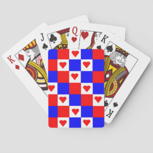 Jeu De Cartes Red, White and Blue Squares with Red Hearts