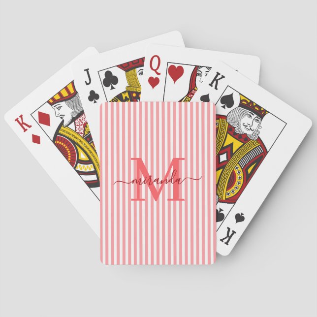 Jeu De Cartes Red & White Striped Monogram Name (dos)