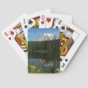 Jeu De Cartes Reflet du lac du mont Rainier avec des fleurs sauv