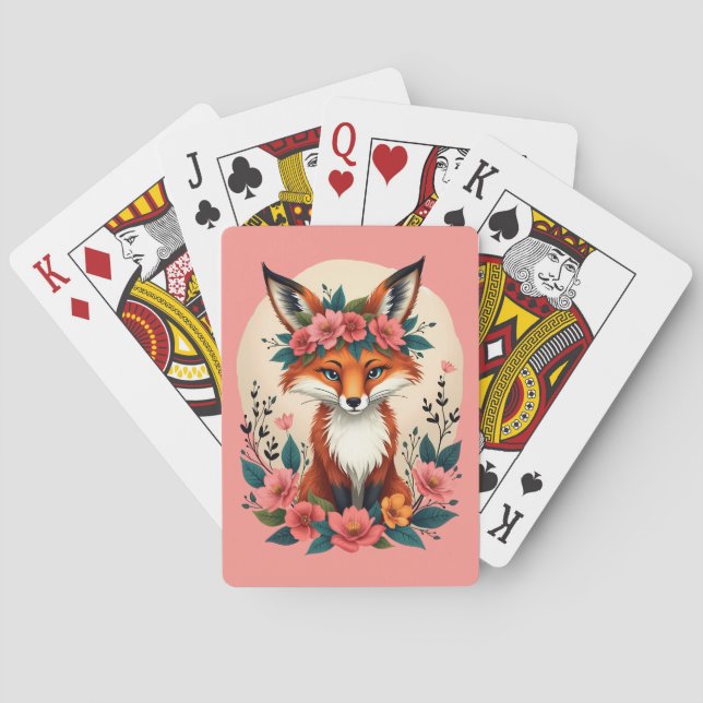 Jeu De Cartes Renard de Boho Whimsical avec forêt de Couronne Fl (dos)