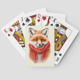 Jeu De Cartes Renard mignon avec une écharpe rouge Image d'autom