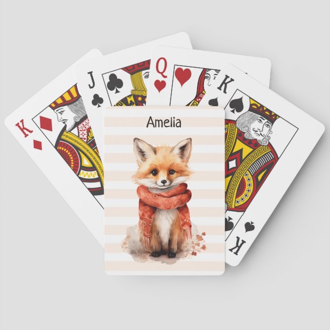 Jeu De Cartes Renard mignon en écharpe rouge (dos)