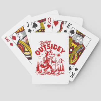 Jeu De Cartes Renard qui marche dans un dessin animé vintage se