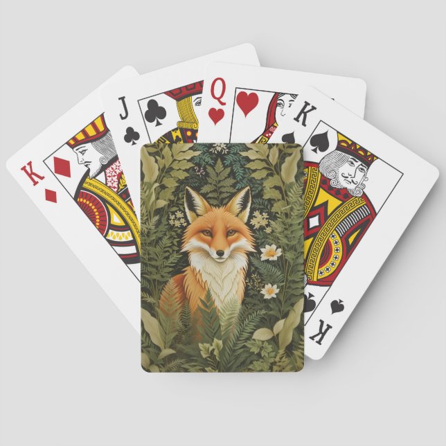 Jeu De Cartes Renard Rouge Élégant et Feuillage Vert (dos)