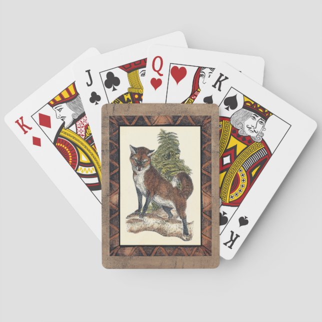 Jeu De Cartes Renard rustique sur un tronc d'arbre (dos)