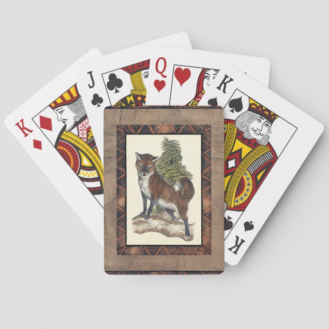 Jeu De Cartes Renard rustique sur un tronc d'arbre (dos)