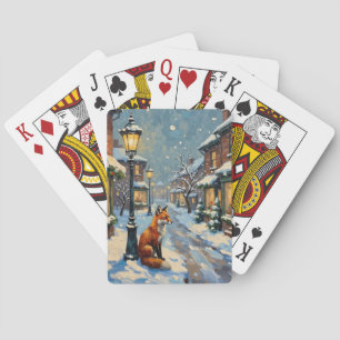 Jeu De Cartes Renard vintage sous lampe à gaz dans un Noël ennei