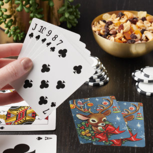 Jeu De Cartes Rennes de Noël vintages rétro jouant aux cartes