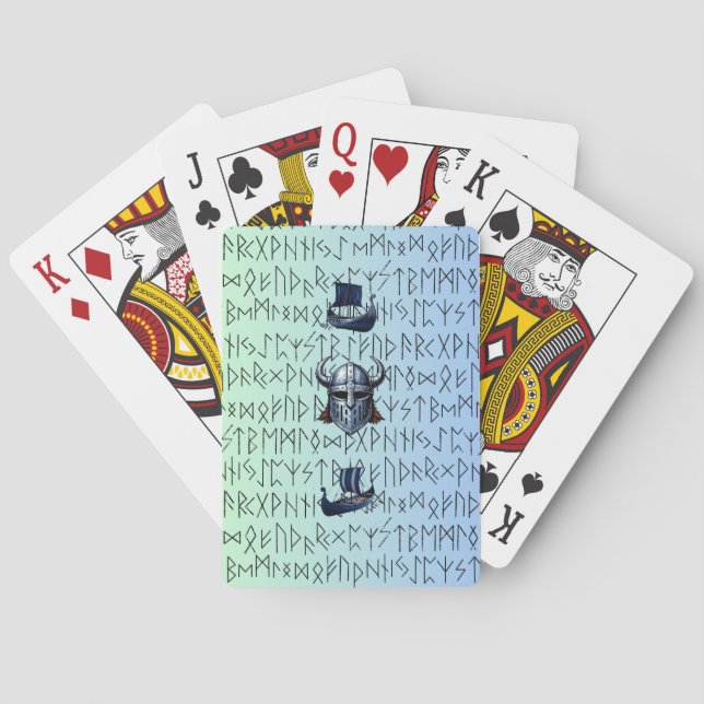 Jeu De Cartes Repeating Viking Ships and Helmet Design over Rune (dos)