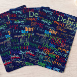 Jeu De Cartes Répéter les noms de couleurs partout dans le bleu<br><div class="desc">Ajoutez un nom ou tout autre mot spécial au modèle pour créer un motif typographique élégant avec différents styles et couleurs de police imprimés sur un arrière - plan bleu foncé (couleur personnalisée)</div>