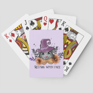 Jeu De Cartes Repose du visage de sorcière - Chat avec Casquette